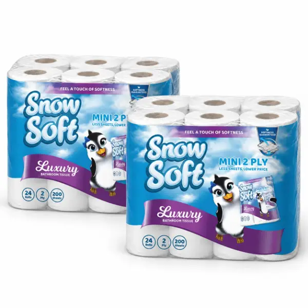SnowSoft 2-Ply Virgin Toilet Paper Bulk 48 Pack (2 x 24 Rolls) – 200 Sheets Per Roll