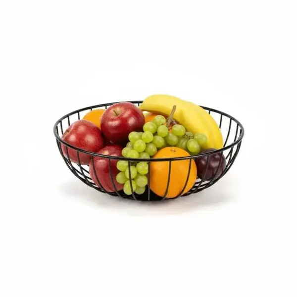 Basket Wire Fruit Black With Wood