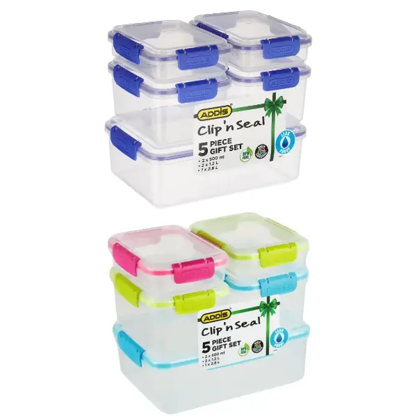 Addis Clip 'n Seal Food Saver Container 5 Piece Set (Colour May Vary)