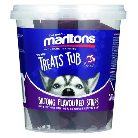 Dog Treats Semi Moist Biltong Strips Tub 500g