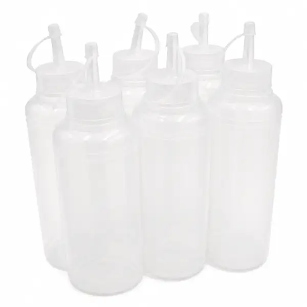 Catering Clear Plastic 500ml Sauce Squeeze Bottles - 6 Pack