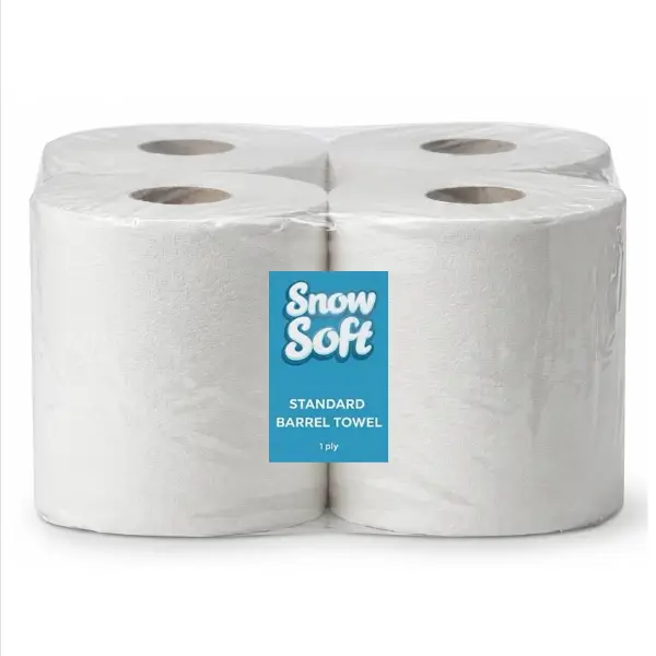 SnowSoft 1-Ply Standard Barrel Paper Towel - 4 Pack, 220mm x 300m