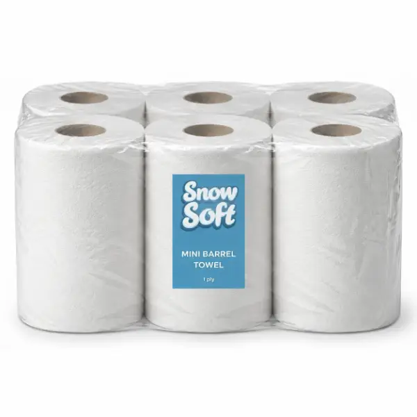 SnowSoft 1-Ply Mini Barrel Paper Towel - 6 Pack, 200mm x 140m