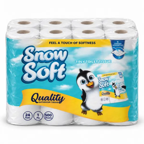 SnowSoft 1-Ply Virgin Toilet Paper 24 Pack - 500 Sheets Per Roll
