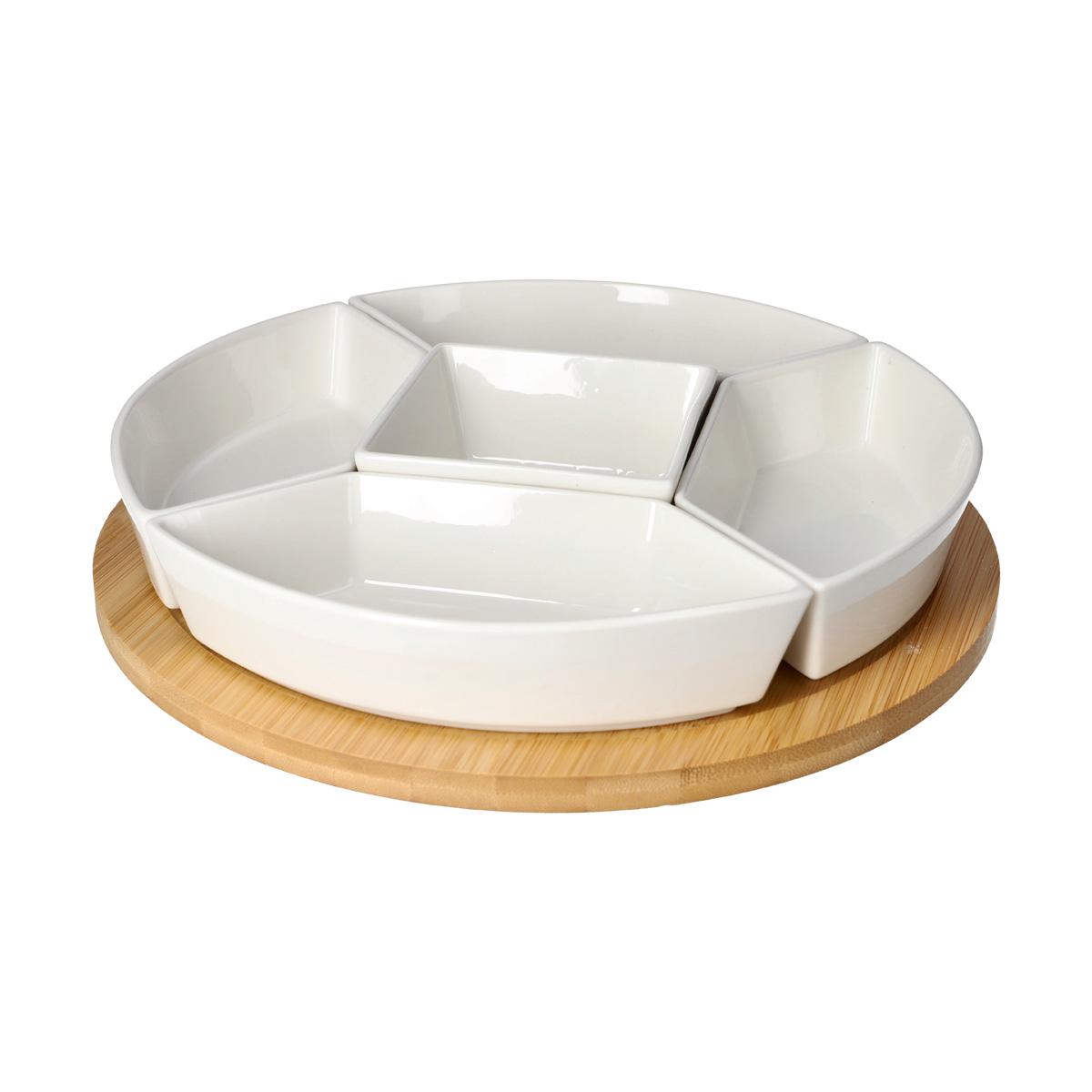 Lazy Susan Bamboo & Ceramic Dishes 6pc | Crazy Plastics