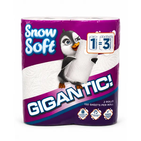 SnowSoft Jumbo Paper Kitchen Towels 2 Pack - 150 Sheets Per Roll