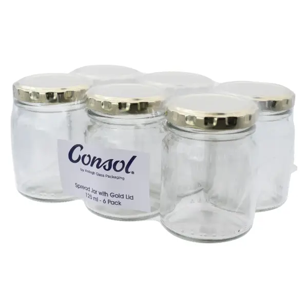 Glass Jar Spread Gold Lid 125ml 6pk